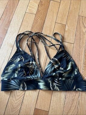 PINK Tropical Leaf Strappy Bralette- Black & Gold